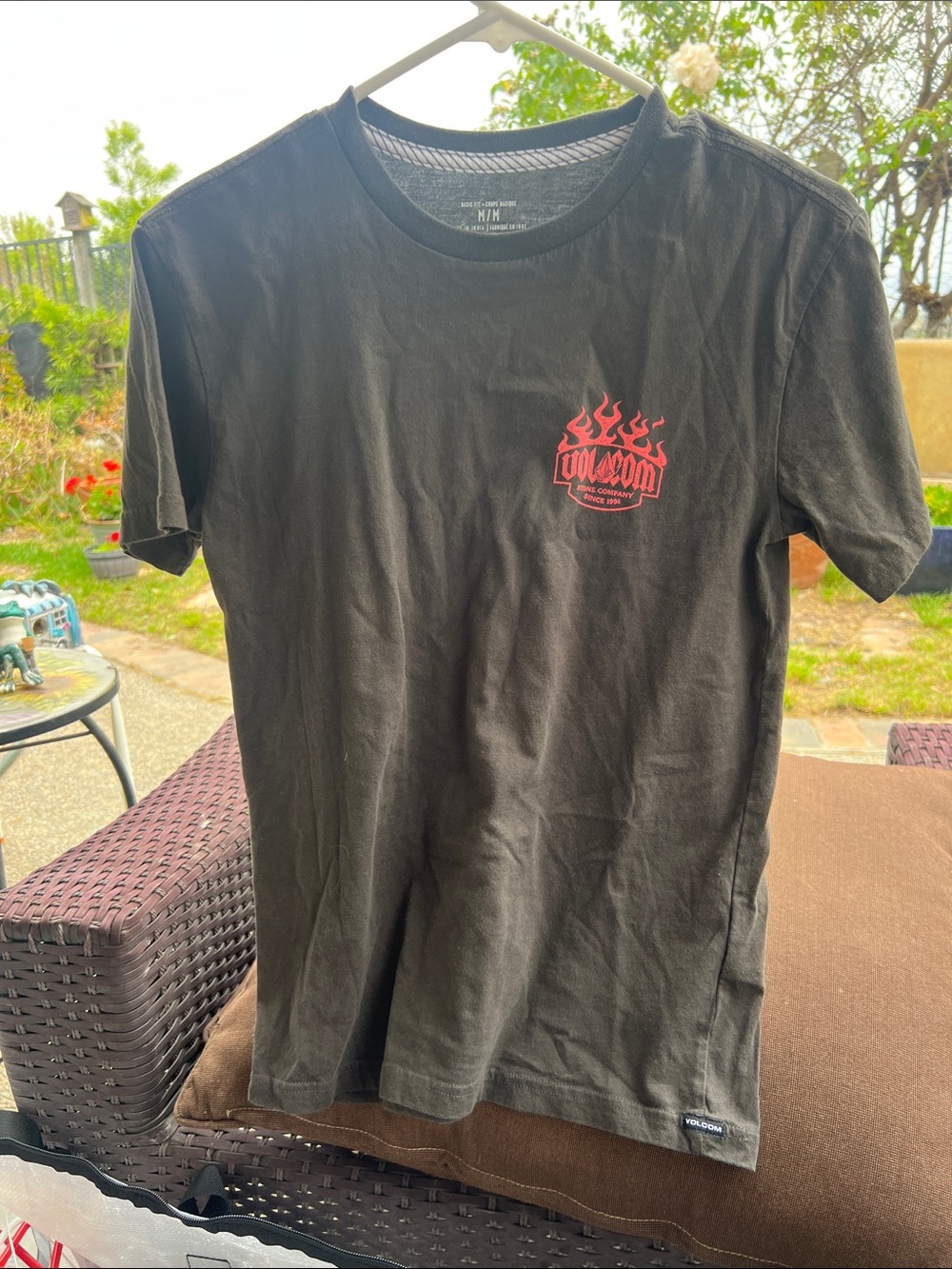 Volcom Black Short-Sleeve Tee with Red Flame Logo